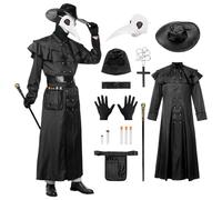 Blisscok Plague Doctor Costume Adult,Plague Doctor Outfit Medieval Steampunk Costume 14pcs Set with Plague Doctors Mask Plague Doctor Fancy Dress Halloween Costumes for Women Men (White Mask, XL)