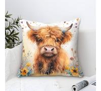 BLISSCOZY 3d Print Highland Cow Throw Pillow Case Animal Throw Pillow Cover Square Polyester Cushion Covers for Living Room Sofa Couch 50x50cm