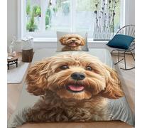 BLISSCOZY Cavapoo Dog 3Pcs Quilt Cover with Pillow Case And Zipper Microfiber Dog Duvet Cover 3D Print for Child Youth Girly Decorations Bedding Set Comforter Cover Single（135x200cm）