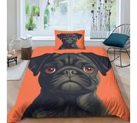BLISSCOZY Cute Pug Dog Comforter Cover 3pcs Quilt Cover with Pillow Case And Zipper Duvet Cover Microfiber 3D Print for Child Youth Girly Decorations Bedding Set Single(135x200cm)