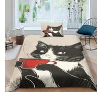BLISSCOZY Cute Tuxedo Cat Bedding Set Comforter Cover 3pcs Quilt Cover with Pillow Case And Zipper Microfiber 3D Print Duvet Cover for Child Youth Girly Decorations Single（135x200cm）