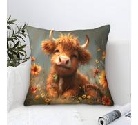 BLISSCOZY Highland Cow 3d Throw Pillow Cover Animal Throw Pillow Cover Polyester Cushion Cover 50x50cm