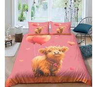 BLISSCOZY Highland Cow Quilt Cover with Pillow Case And Zipper Microfiber Duvet Cover 3D Print for Child Youth Girly Decorations Bedding Set Comforter Cover 3Pcs Double(200x200cm)
