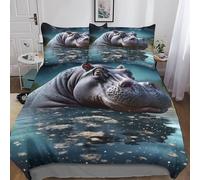 BLISSCOZY Hippopotamus Bedding Set 3D Printed Duvet Covers Sets With Pillowcases Bed Linen Hippo Quilt Covers Home Textile Double（200x200cm）