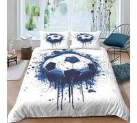 BLISSCOZY Navy Blue Football Bedding Set Comforter Cover 3Pcs Quilt Cover with Pillow Case And Zipper Microfiber 3D Print Duvet Cover for Child Youth Girly Decorations Double(200x200cm)