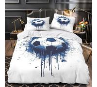 BLISSCOZY Navy Blue Football Duvet Cover Microfiber Bedding Set for Child Youth Girly Decorations 3D Print Comforter Cover 3Pcs Quilt Cover with Pillow Case And Zipper Single(140x200cm)