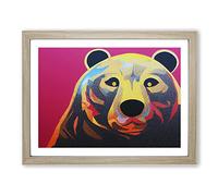 Blissful Bear Framed Print | A2 Oak Framed Wall Art | Ready to Hang | Modern Animal Picture | Living Room Bedroom Lounge Office