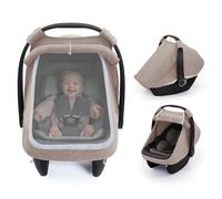 Blissful Diary Baby Car Seat Cover, Extra Large Mesh Window, Breathable Muslin Cotton, Infant Windproof Canopy, Agreeable Gray