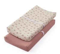 Blissful Diary Baby Changing Pad Cover 2 Pack - Ultra Soft Breathable Cotton Muslin Changing Pad Cover for Baby (Dusty Pink & Rainbow)