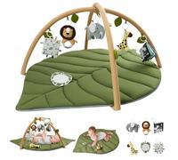 Blissful Diary Baby Play Gym & Activity Mat, Leaf Shaped Baby Tummy Time Play Mat with 6 Detachable Toys, Promotes Motor Skills & Sensory Development, Green