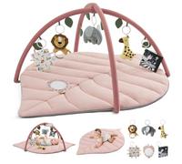 Blissful Diary Baby Play Gym & Activity Mat, Oversize Leaf Shaped Tummy Time Baby Play Mat w 6 Detachable Toys Promotes Motor Skills & Sensory Developmen,Crystal Pink