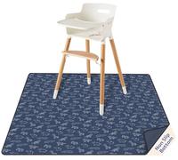 Blissful Diary Baby Splat Mat for Under High Chair, 128 x 128 cm (50.4 x 50.4") Inch Wipeable Splash Mat, Waterproof and Washable, Anti-Slip Floor Protector, Safari Animals