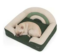 Blissful Diary Medium Foam Dog Bed, Pet Sofa with Washable Cover and Waterproof Lining, Soft Plush with Rainbow Design (Green)