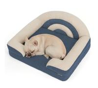 Blissful Diary Medium Foam Dog Bed, Pet Sofa with Washable Cover and Waterproof Lining, Soft Plush with Rainbow Design (Blue)