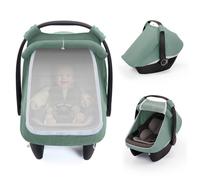 Blissful Diary Muslin Baby Carseat Cover, Pea Pod Infant Car Seat Covers Canopy for Newborn with 3 Layers Windows of Breathable Mesh, Snug Fit Most Baby Car Seat(Roman Green)