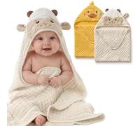 Blissful Diary Muslin Baby Hooded Towel 2 Pack, Soft & Absorbent Bath Towel for Infant, Toddler, Unisex, Baby Gift, Newborn Essentials, Sunny Duck & Gentle Lamb