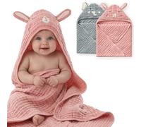 Blissful Diary Muslin Baby Hooded Towel 2 Pack, Soft & Absorbent Bath Towel for Infant, Toddler, Unisex, Baby Gift, Newborn Essentials, Wise Elephant & Sweet Bunny