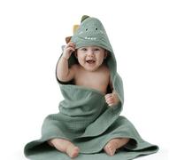 Blissful Diary Muslin Baby Hooded Towel, Soft and Absorbent Bath Towel for Newborn, Infant, Toddler, Unisex, 32″x32″ - Roguish Dino