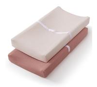 Blissful Diary Muslin Changing Pad Cover for Girls Boys, Ultra Soft Breathable Cotton, Baby Diaper Change Table Pad Covers, 2Pack (Dusty Pink&Cream)
