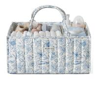 Blissful Diary Nappy Caddy Organiser, Baby Diaper Caddy for Nappy Station, Stylish Storage Basket for Newborn Essentials, Baby Shower Gifts for Girl or Boy, Blue Floral