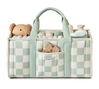 Blissful Diary Nappy Caddy Organiser, Baby Diaper Caddy for Nappy Station, Stylish Storage Basket for Newborn Essentials, Checkered Sage Green