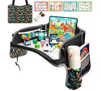 Blissful Diary Travel Tray for Kids Car Seat, Toddler Road Trip Essentials with Drawing Kit, Carseat Tray for Children Travel, Road Trip Must Haves for Kids, Black