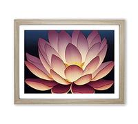 Blissful Lotus Flower BLK Framed Print | A2 Oak Framed Wall Art | Ready to Hang | Modern Floral Picture | Living Room Bedroom Lounge Office