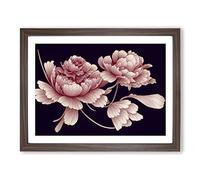 Blissful Peony Flowers BLK Framed Print | A2 Walnut Framed Wall Art | Ready to Hang | Modern Floral Picture | Living Room Bedroom Lounge Office