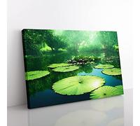 Blissful Water Lily Pond Canvas Wall Art Print Ready to Hang, Framed Picture for Living Room Bedroom Home Office Décor, 60x40 cm (24x16 Inch)