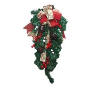 BlissfulAbode Festive 60cm Christmas Bow Door Hanging Decoration, with Poinsettia, Berry and Bell Accents, Red and Green PVC for Front Door or Upside Down Tree Display