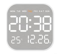 BlissfulAbode LED Digital Wall Clock with Large Display, Adjustable Brightness, Date, Temperature, Alarm Function for Home Office(White shell)
