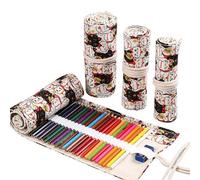 BlissfulAbode Lightweight Stylish Canvas Pencil Roll Bag Convenient Storage Solution for Every Artist or Student (Lucky cat 36 Holes)