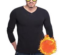 BlissfulAbode Long Sleeve Mens Thermal Fleece Lined V Neck Pullover for Everyday Use (M Black)