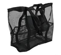 BlissfulAbode Mesh Beach Bag with Four Pockets for Organizing Essentials Ideal for a Day at the Beach (Black)