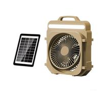 BlissfulAbode Portable Solar Fan for Battery Operated Desk Table Outdoor Garden Patio USB Charging 5 Gear Silent Breeze for Picnic BBQ Beige 28cm(Apricot)