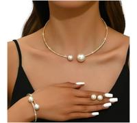 BlissfulAbode Silver Imitation Pearl Jewelry Set 3 Piece Elegant | Necklace bracelet earrings, coordinated ensemble, complete set, for perfect for bridesmaids, wedding guest