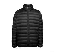 BlissfulAbode Stand Collar Men's Jacket Lightweight Down Cotton Fill | Stand collar necklines, solid patterns, black and blue options, regular clothing length, male gender