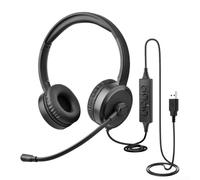 BlissfulAbode USB Headphones Wired Over Ear with Noise Cancelling Mic for PC Laptop - High Fidelity Sound Business Office Calls Gaming Music 2m Cable Black