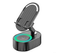BlissfulAbode Wireless Induction Audio BT Speaker with Phone Holder - 2-in-1 Rechargeable Device with Colorful Ambient Light | 300° Foldable Design for iOS for Android Tablets(Black)
