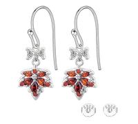 BlissfulDestiny Maple Leaf Earrings, S999 Sterling Silver Sparkling Hypoallergenic Cubic Zirconia Leaves Dangle Drop Orange Red Autumn Earrings Jewelry for Thanksgiving Birthday