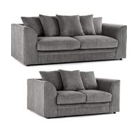 BlissFurniture Ltd Bliss Furniture Grey Jumbo Cord 3+2 Seater Sofa Set Scatter Back Cushions, Deep Foam Seats, Modern And Durable Design