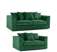 BlissFurniture Ltd Jumbo Cord 3+2 Seater Sofa Set With Soft Fabric In Green Colour