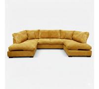 BlissFurniture Ltd Jumbo Cord U Shaped Full Back Sofa In Mustard Colour Large 6&7 Seater With Supportive Memory Foam Seating