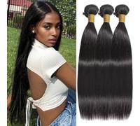 BLISSHAIR Straight 3 Bundles Human Hair Brazilian Hair 100% Unprocessed Virgin Hair Weave Bundle Human Hair Extensions for Women Natural Color (Straight 101214)
