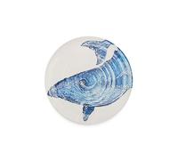 BlissHome Creatures Ceramic Round Platter with Blue Whale Design 37cm in White BlissHome White