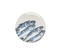 BlissHome Creatures Ceramic Round Platter with Shoal of Vivid Blue Mackerel Design 37cm in White BlissHome White
