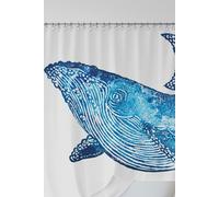 BlissHome Creatures Whale Shower Curtain - 100% Polyester Fabric, Humpback Whale Design in Inky Blue, 180×180 cm, Machine Washable Bathroom Curtain