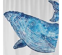 BlissHome Creatures Whale Shower Curtain - 100% Polyester Fabric, Humpback Whale Design in Inky Blue, 180×180 cm, Machine Washable Bathroom Curtain
