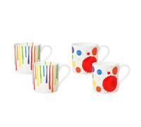 BlissHome Pure Prue Leith Bone China Mug Set of 4 - 2 Inky Drips & 2 Inky Splats - Vibrant, Colourful Design, Perfect for Everyday Use - Dishwasher & Microwave Safe, Contemporary Style