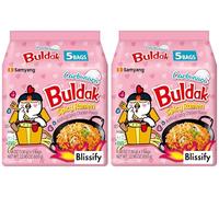 Blissify - Korean Import Hot Chicken Flavour Carbo nara Noodles - Fire Fried Super Hot Spicy PINK Noodle (128g x 10) - HALAL - By Buldak